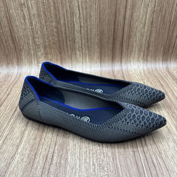 Rothy’s The Point Flat Snake Print Shoes Pointed Toe Lapis Python Comfy Size 6.5 - Picture 1 of 9